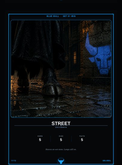 Street — Uncommon. Hooves on wet stone. Lamps still on.